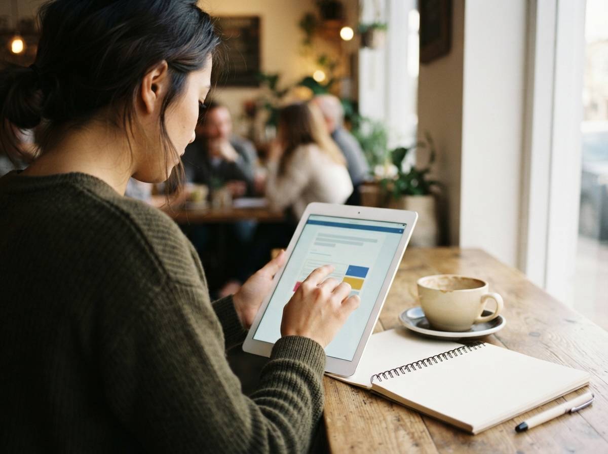 A person answering multiple choice questions on a tablet during a financial literacy quiz.