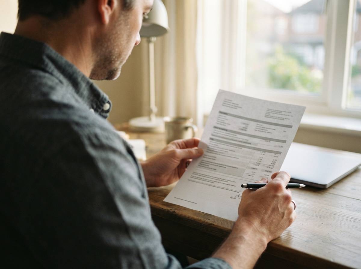 A person compares a printed loan offer with a banking app on their phone.